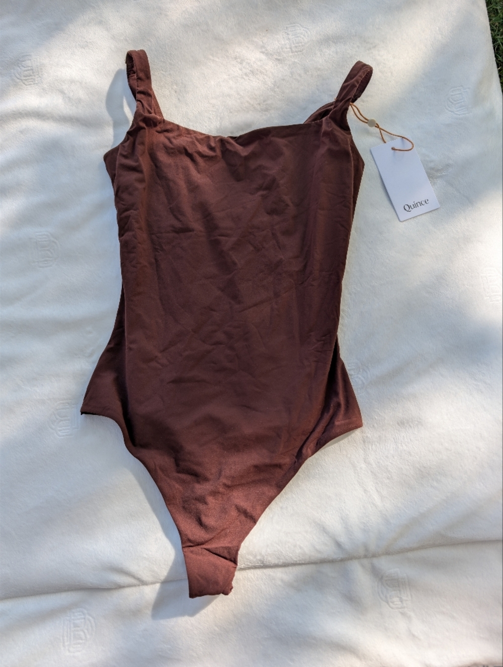 NWT Quince Stretch Nylon Square Neck Body Suit Size Small Cocoa Brown